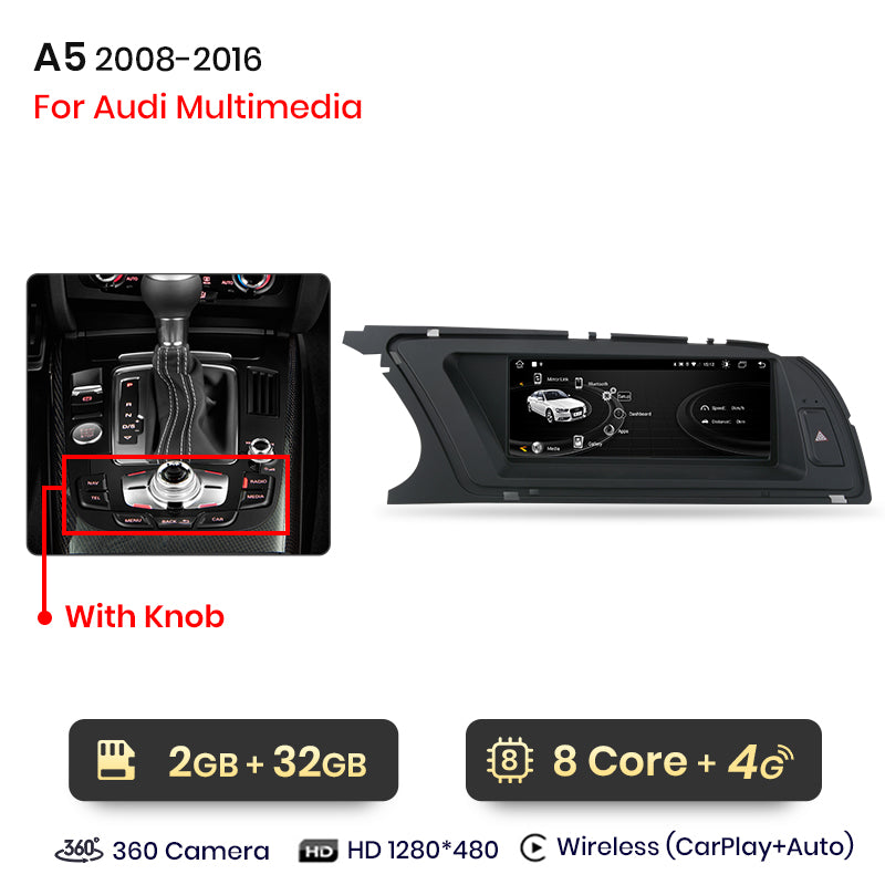 Junsun Wireless CarPlay Android Auto Car Radio For Audi A5 2009 2010 2011 2012-2016 8 core 4G WiFi BT GPS Touch Screen Autoradio