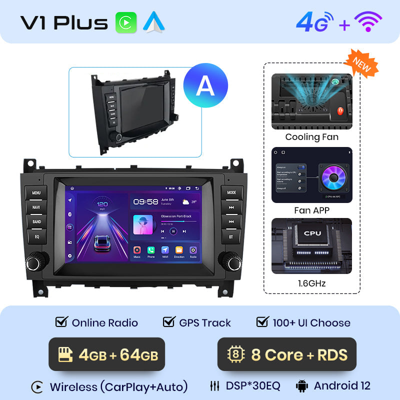 Junsun AI voice 4G LTE wireless CarPlay Android Auto Radio For Mercedes Benz C-Class W203 W209 C180 W219 2004-2011 Car Intelligent Systems Multimedia player Stereo RDS BT 2 din autoradio GPS Navi screen