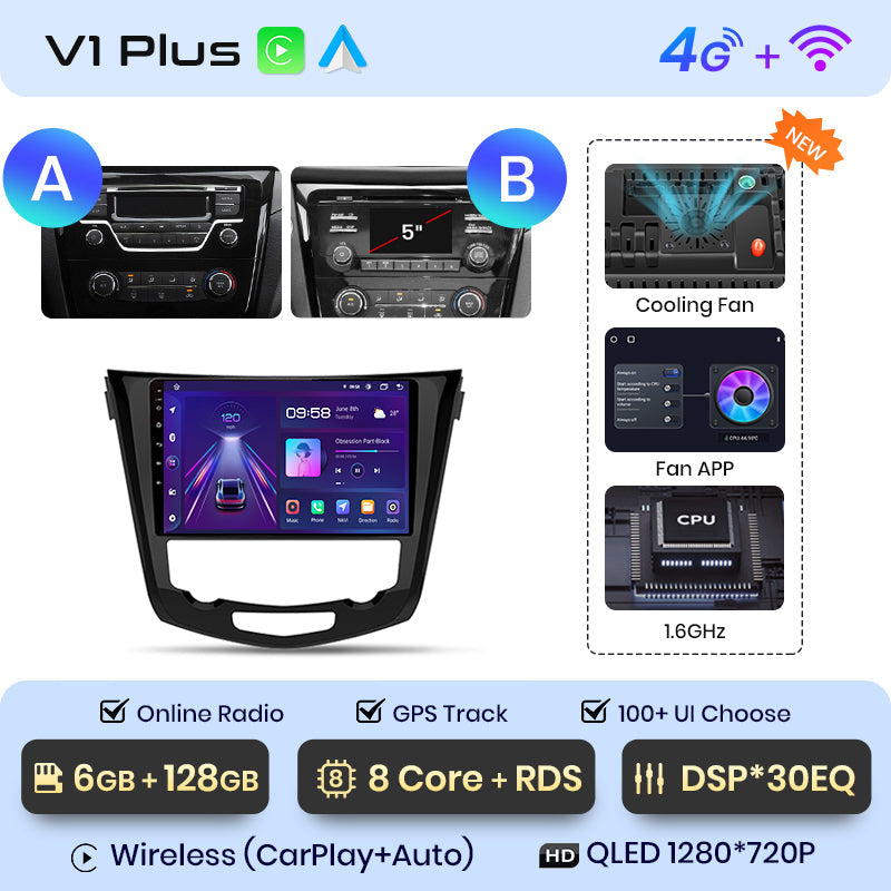 Radio multimedia Junsun CarPlay inalámbrica para Nissan Qashqai J11 X-Trail T32 2013-2017, Android Auto, GPS, autorradio inteligente para coche