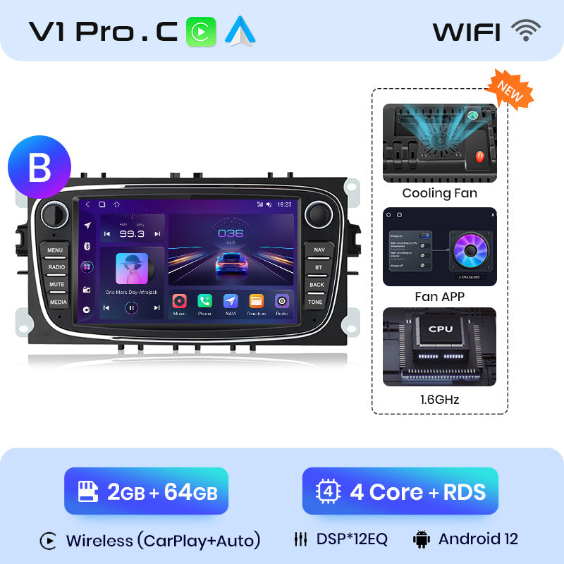 Radio Junsun con CarPlay inalámbrico y Android para Ford Focus S-Max, Mondeo, Galaxy C-Max, Kuga, RDS, 4G, WiFi, GPS, 2 DIN, Bluetooth