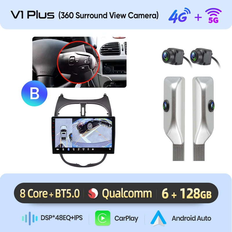 Junsun AI voice 4G LTE wireless CarPlay Android Auto Radio For Peugeot 206 206CC 206SW 2001-2008 Car Intelligent Systems Multimedia player Stereo RDS BT 2 din autoradio GPS Navi screen