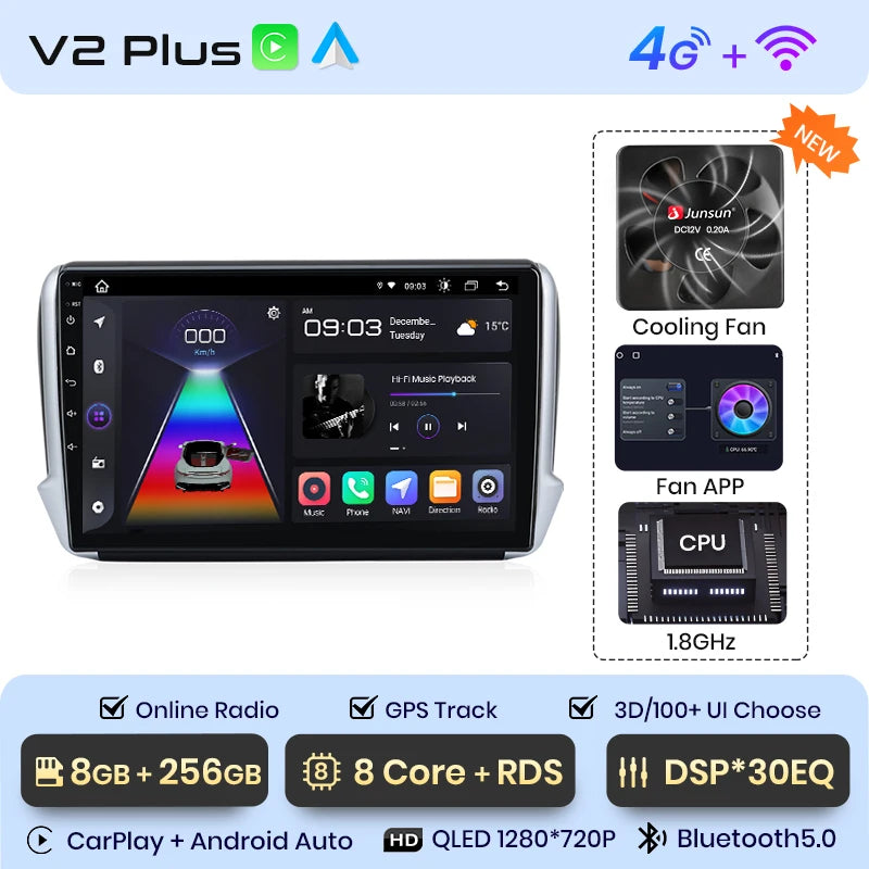 Junsun Car Radio For Peugeot 2008 208 2012 - 2018 wireless CarPlay Android Auto car intelligent systems No 2 din 2din DVD