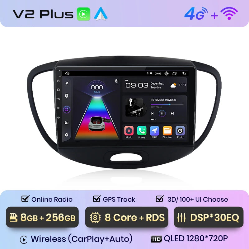 Junsun V1 AI Voice Wireless CarPlay Android Auto Radio For Hyundai Grand i10 2008-2012 4G Car Multimedia GPS 2din autoradio
