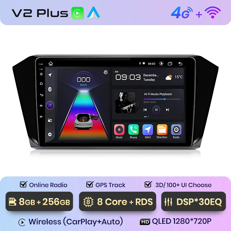 Junsun V1 AI Voice Wireless CarPlay Android Auto Radio For VW Volkswagen Passat B8 2015-2020 4G Car Multimedia GPS 2din autoradi