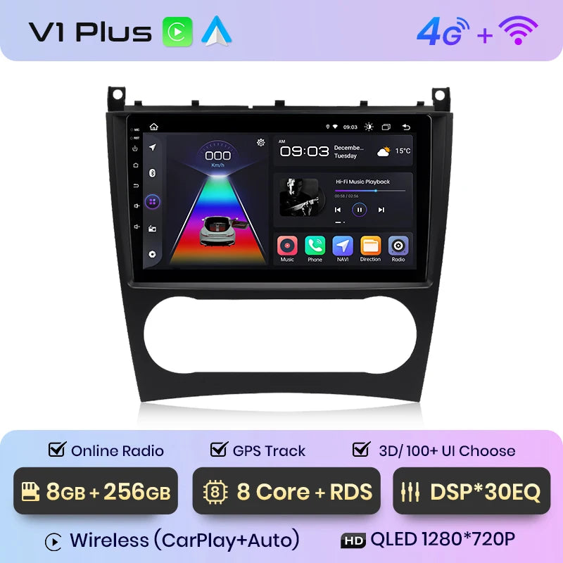 Junsun V1 AI Voice Wireless CarPlay Android Auto Radio for Benz C Class W203 2005-2009 Car Multimedia GPS 2din autoradio