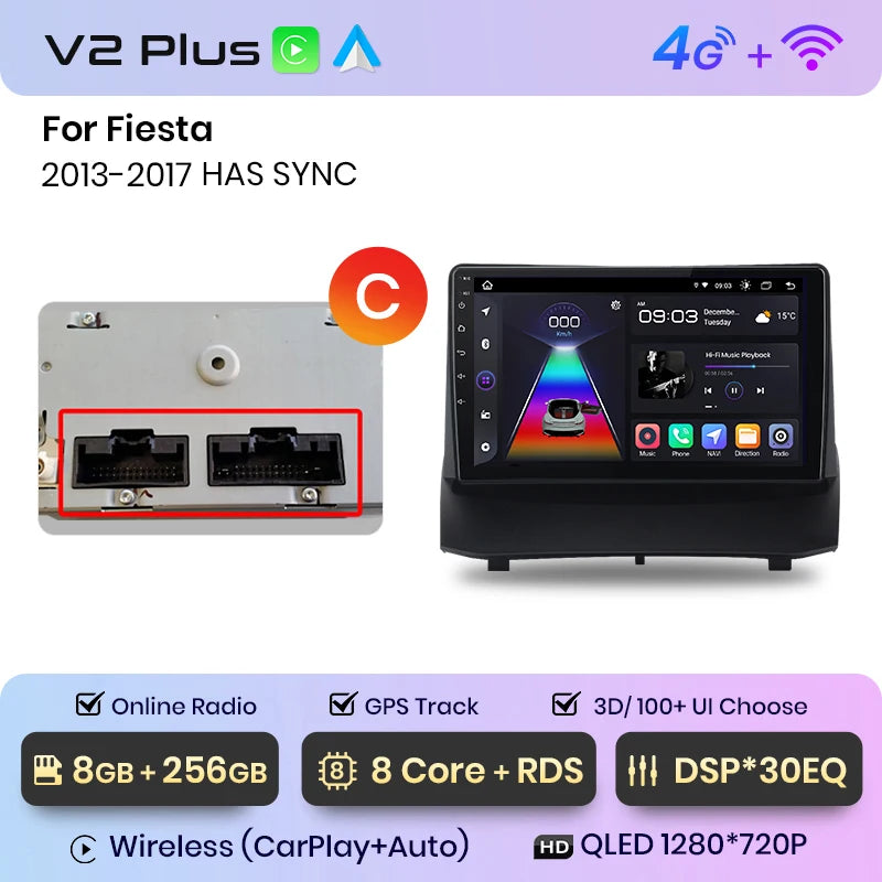 Junsun V1 - Radio inalámbrica con CarPlay y Android para Ford Fiesta MK7 (2009-2017), GPS, 2DIN