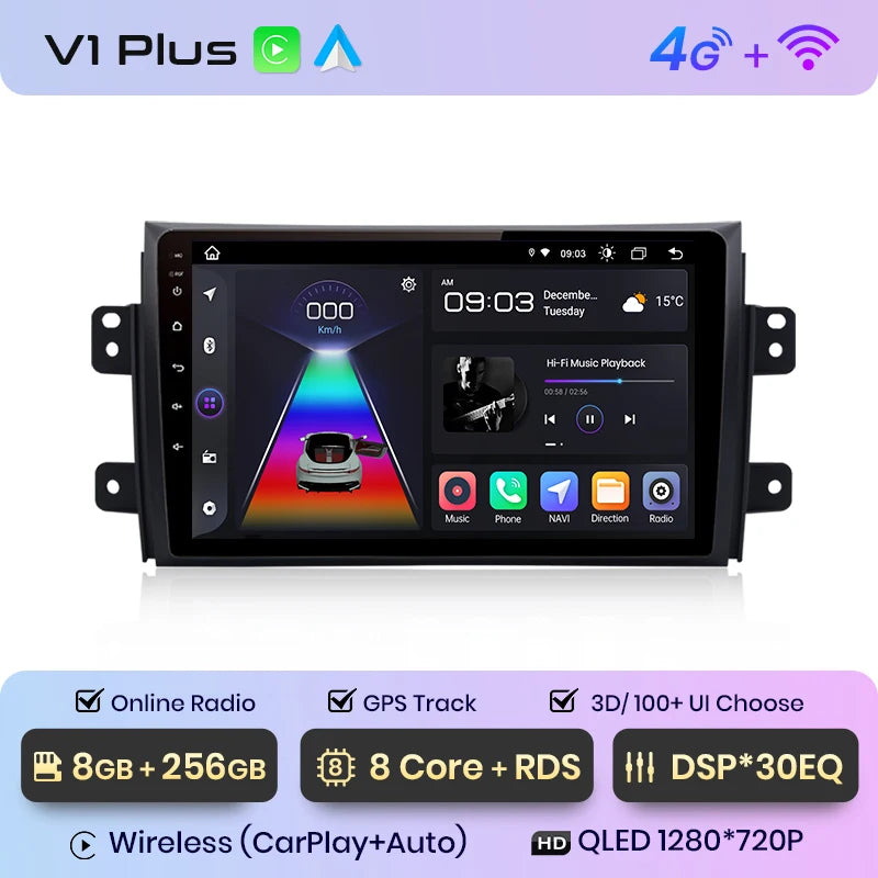 Radio Junsun V1pro Android Auto para Suzuki SX4 2006-2013 y Fiat Sedici 2005-2014 con Carplay 4G, GPS, 2DIN