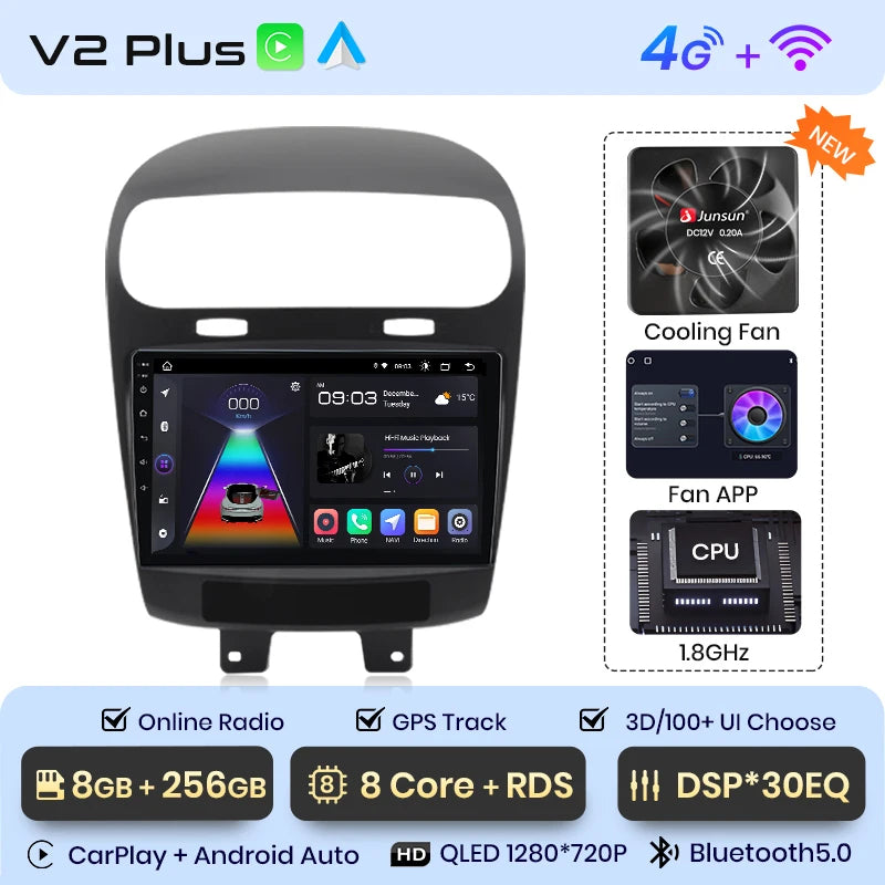 Junsun V1 Plus Car Radio For Dodge Journey Fiat Freemont 2011 - 2020 wireless CarPlay Android Auto No 2 din 2din DVD