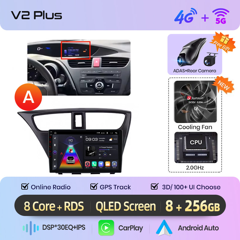 Junsun AI Voice 2 din Android Auto Radio For Honda Civic 9 FK FB 2012 - 2017 Carplay 4G Car Multimedia GPS 2din autoradio