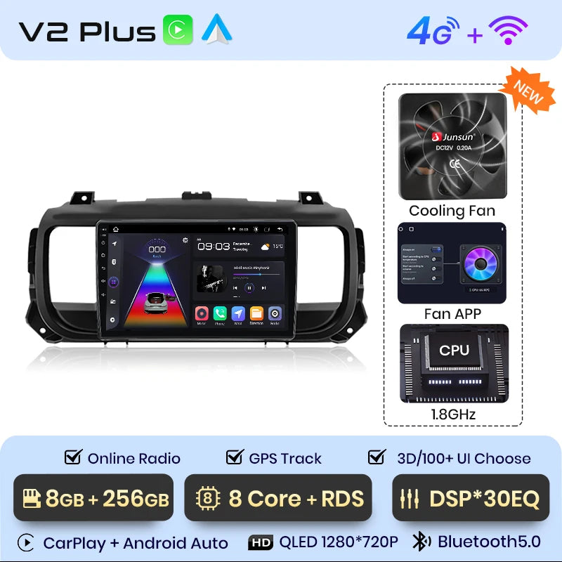 Junsun Autoradio für Peugeot Expert 3 Citroen Jumpy 3 SpaceTourer 2016 – 2021, kabellos, CarPlay, Android Auto, kein 2-Din-DVD