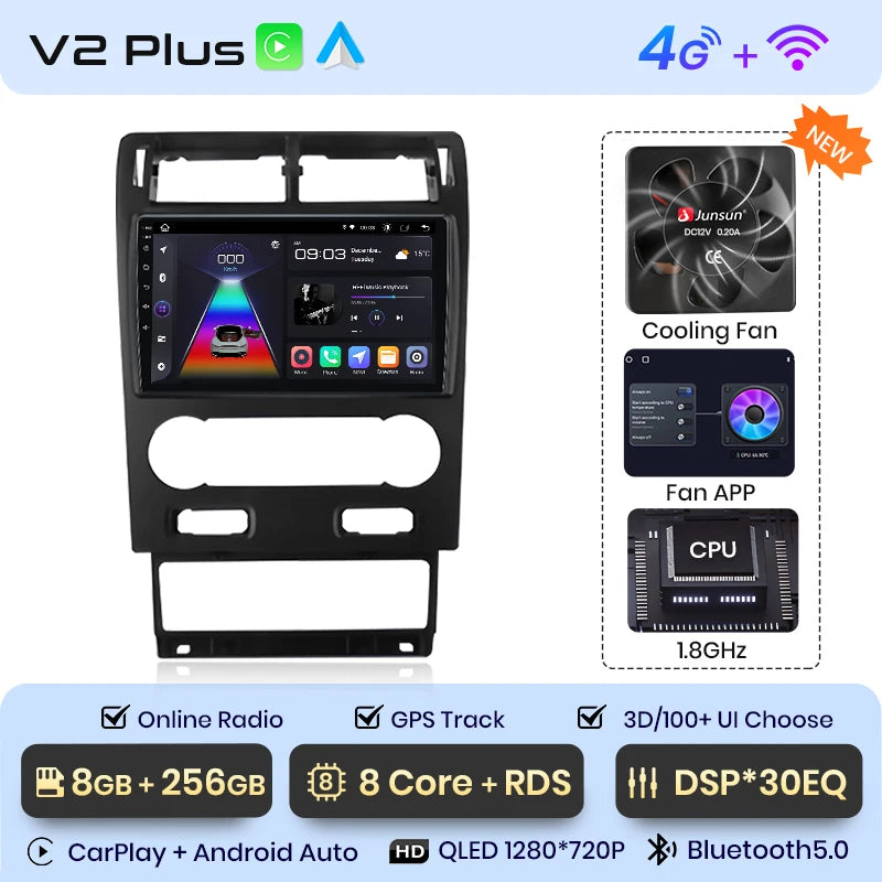 Radio Junsun V1 Plus para Ford Mondeo 3 2004-2007 con CarPlay inalámbrico, Android Auto, sistema inteligente para coche, 2 DIN, DVD.
