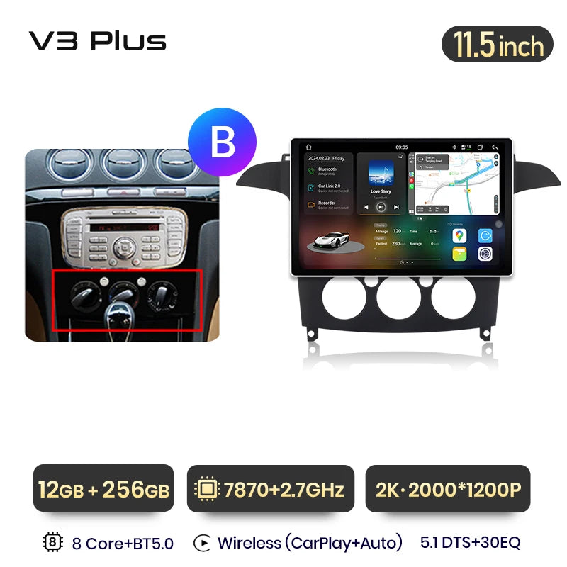 Junsun V3 Plus 2K Android 13 Wireless CarPlay Android Auto Car Intelligent Systems For Ford S-Max S max 2007 - 2015 Autoradio