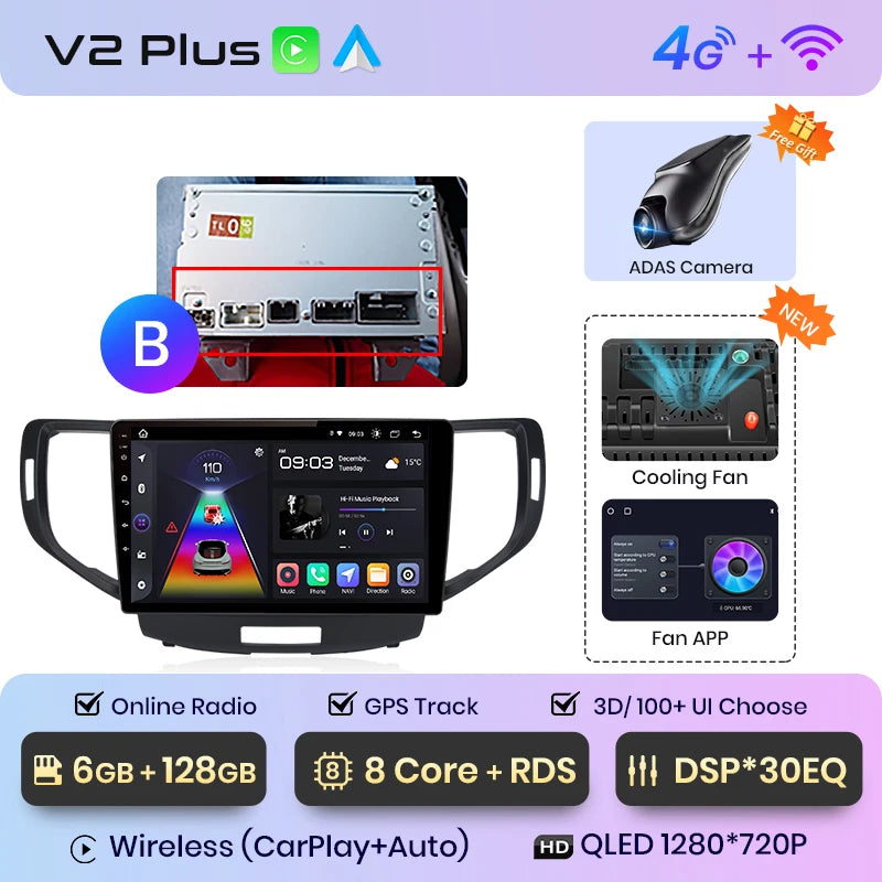 Junsun V1 AI Voice Wireless CarPlay Android Auto Radio For Honda Accord 8 2008-2012 4G Car Multimedia GPS 2din autoradio