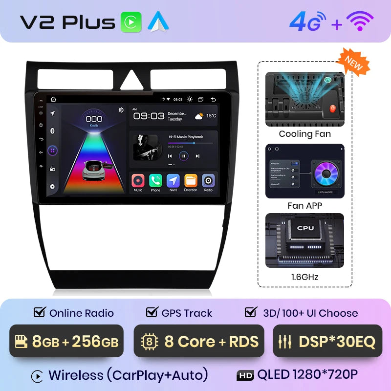 Junsun V1 AI Voice Wireless CarPlay Android Auto Radio For Audi A6 C5 1997-2004 S6 RS6 4G Car Multimedia GPS 2din autoradio