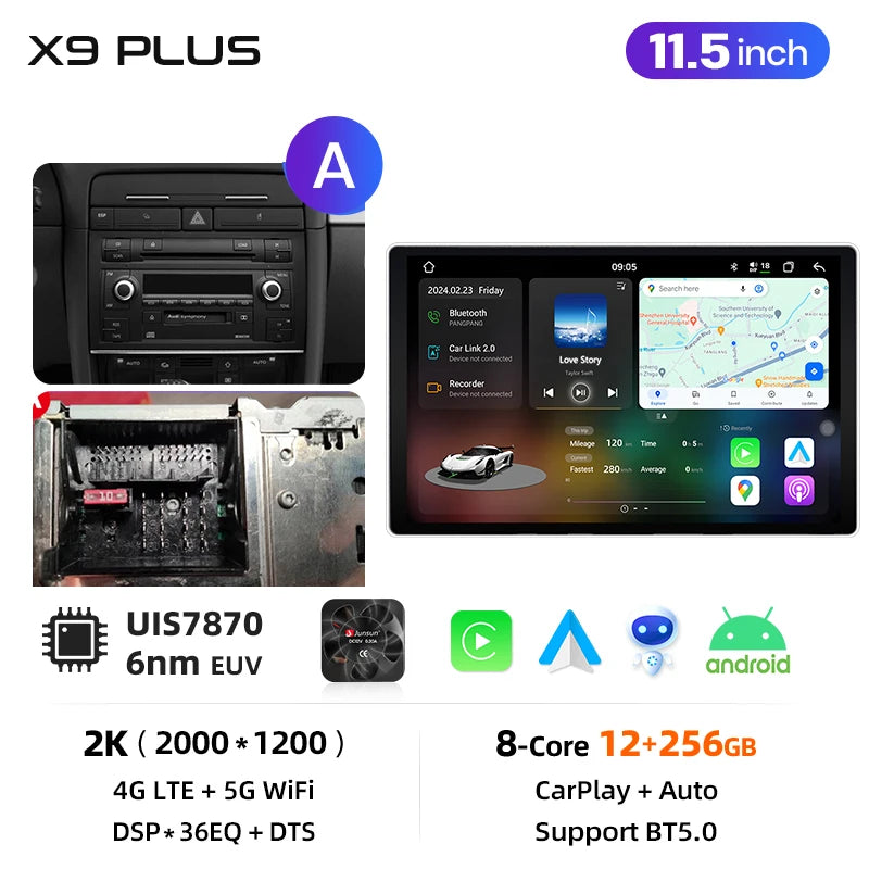 Junsun Wireless CarPlay Car Radio For Audi A4 B6 2000 20012002 2003 2004-2009 Android Multimedia