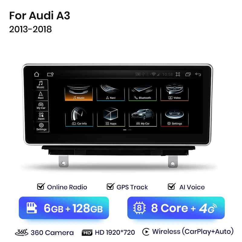 Junsun 10.25 inch Wireless CarPlay Car Radio Multimedia For Audi A3 2013-2018 2015 2016 4G Andorid Auto Navigation Player