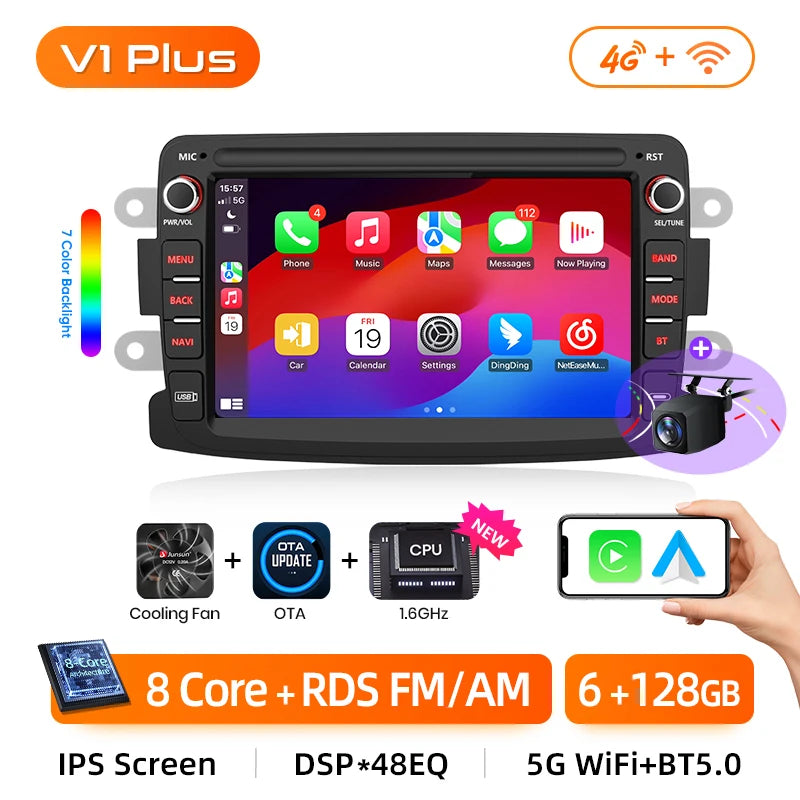 Junsun 7" Android 13 Car Radio For Renault dacia duster Sandero Captur Xray Logan 2 CarPlay Android Auto car intelligent systems