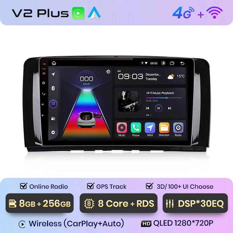 Junsun V1 Wireless CarPlay Android Auto Radio For Mercedes Benz R-Class W251 R300 R280 R320 2005-2017 Car Multimedia autoradio