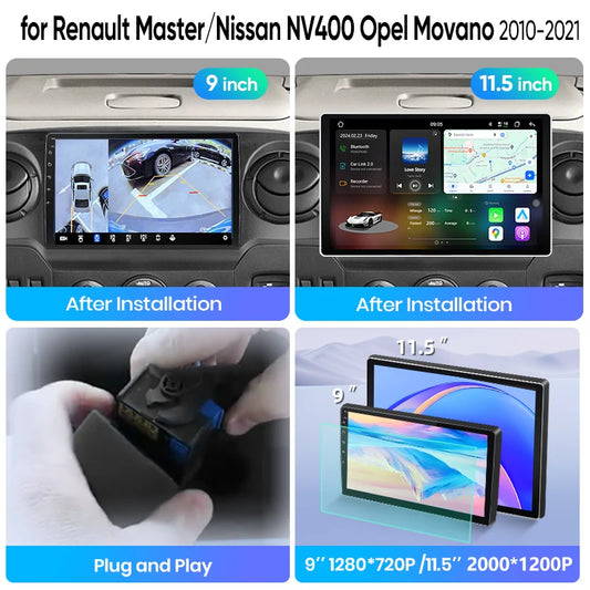 Junsun Wireless CarPlay Car Radio For Renault Master Nissan NV400 Opel Movano 2010-2021 Android Multimedia