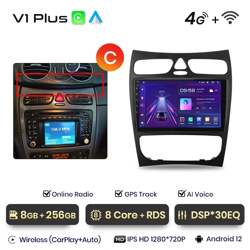 Junsun CarPlay Android Auto Car Radio for Mercedes Benz C Class CLK Class W203 W209 S203 A209 2000-2005 Intelligent Systems Auto