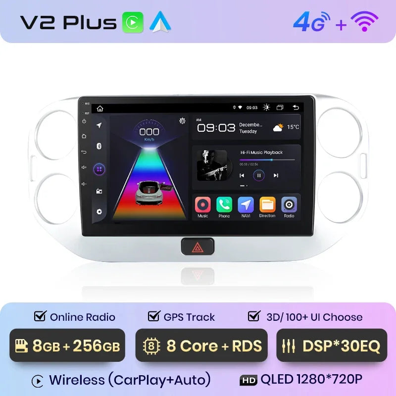 Junsun Wireless CarPlay Android Auto Radio For VOLKSWAGEN TIGUAN 2010 2011 2012-2017 Car Intelligent Systems RDS BT WiFi 2 din