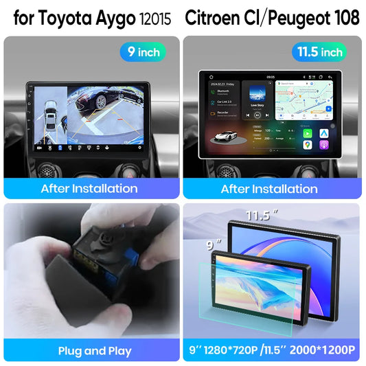 Junsun Wireless CarPlay Car Radio For Toyota Aygo 2015 Citroen C1 Peugeot 108 Android Multimedia