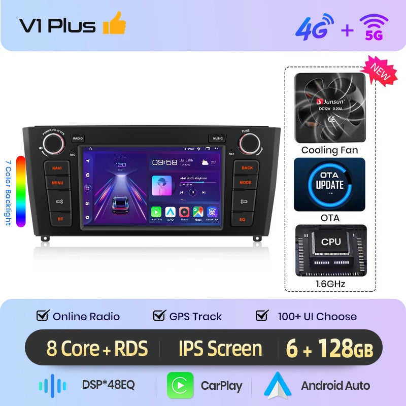 Junsun Wireless CarPlay Car Radio For BMW 1 Series E81 E82 E87 E88 2004 2005-2012 Android Multimedia