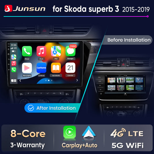 Junsun Wireless CarPlay Car Radio For Skoda Superb 3 2015 - 2019 Android Multimedia