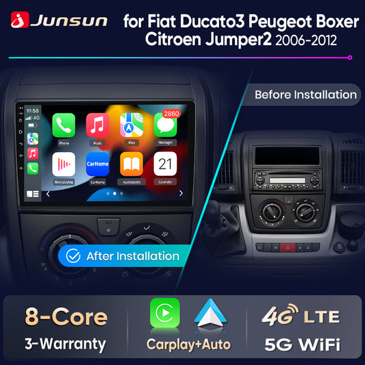 Junsun Wireless CarPlay Car Radio For Fiat Ducato Peugeot Boxer 2 Citroen Jumper 2 2006-2013 Android Multimedia