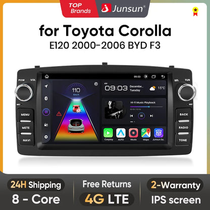 Junsun - Radio inalámbrica con Carplay y Android para Toyota Corolla E120 (2000-2006), BYD F3 (2003-2020), 4G, WiFi, GPS, Bluetooth, DSP, RDS, sin 2 DIN