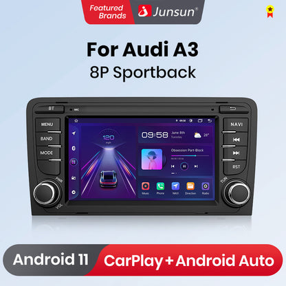 Junsun AI voice 4G LTE wireless CarPlay Android Auto Radio For Audi A3 8P 2003 2004 2005 2006 2007 - 2011 S3 RS3 Sportback Car Intelligent Systems Multimedia player Stereo RDS BT 2 din autoradio GPS Navi screen