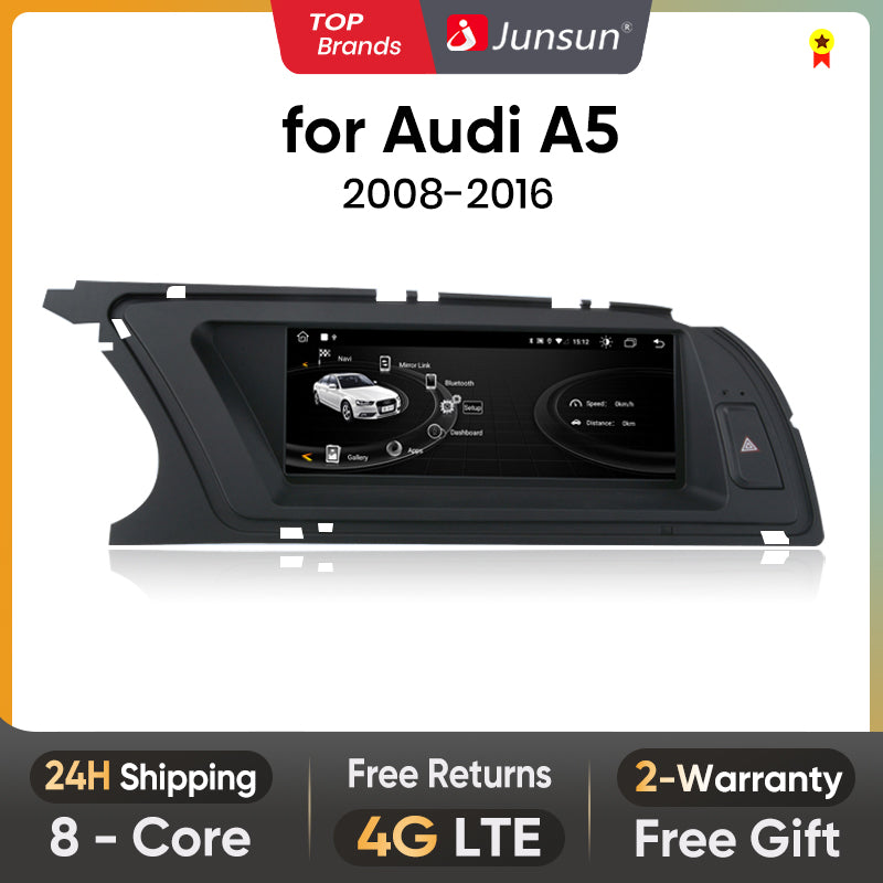 Junsun Wireless CarPlay Android Auto Car Radio For Audi A5 2009 2010 2011 2012-2016 8 core 4G WiFi BT GPS Touch Screen Autoradio