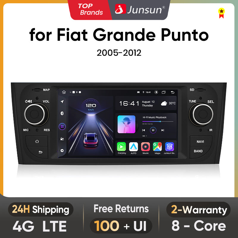 Junsun AI voice 4G LTE wireless CarPlay Android Auto Radio For Fiat Grande Punto 2005-2012 Car Intelligent Systems Multimedia player Stereo RDS BT 2 din autoradio GPS Navi screen