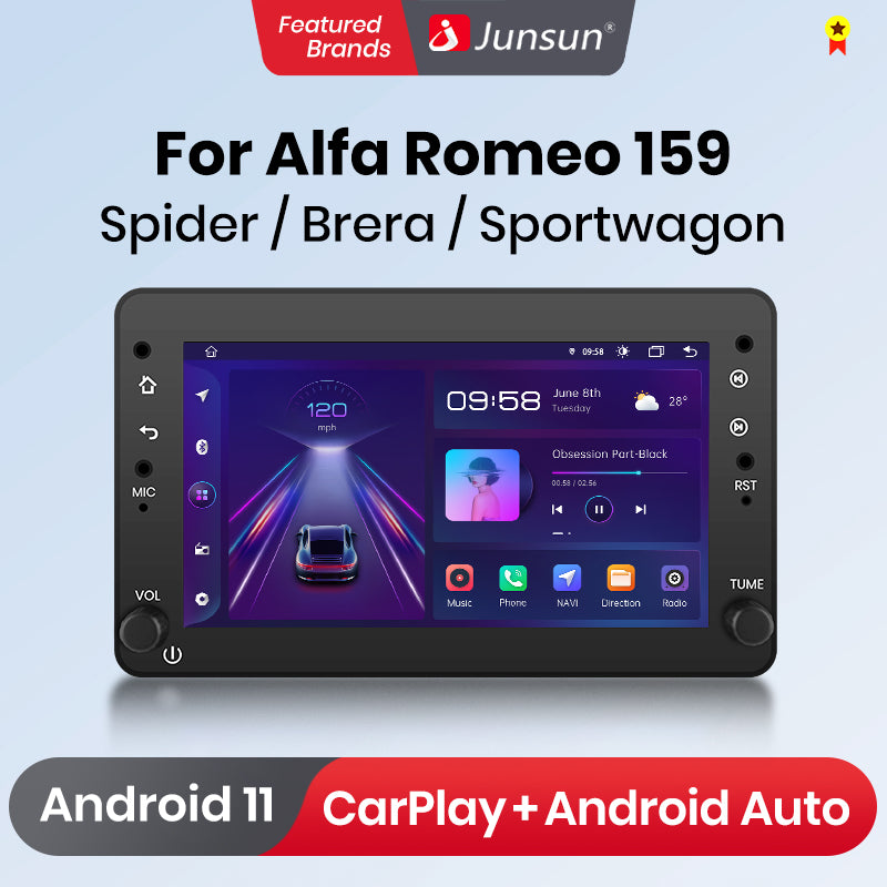 Radio Junsun con Android y voz IA para Alfa Romeo 159, Brera, Spider Sportwagon, Carplay, multimedia para coche, RDS, GPS, sin autorradio 2DIN