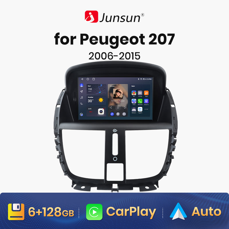 Radio Junsun AI Voice 2 DIN Android para Peugeot 207 207CC 2006-2015 con Carplay 4G, GPS, multimedia, 2 DIN