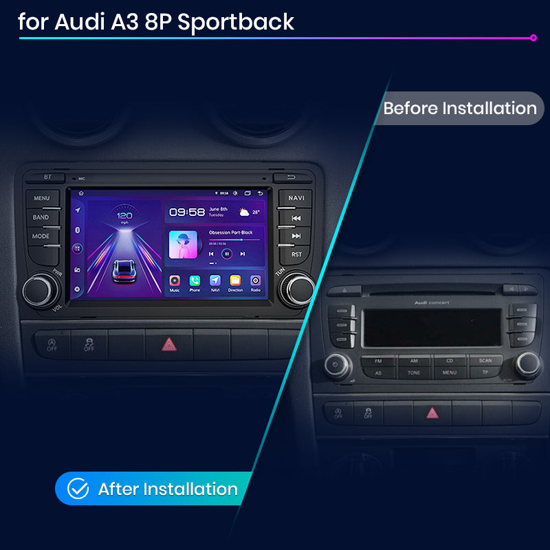 Junsun AI voice 4G LTE wireless CarPlay Android Auto Radio For Audi A3 8P 2003 2004 2005 2006 2007 - 2011 S3 RS3 Sportback Car Intelligent Systems Multimedia player Stereo RDS BT 2 din autoradio GPS Navi screen