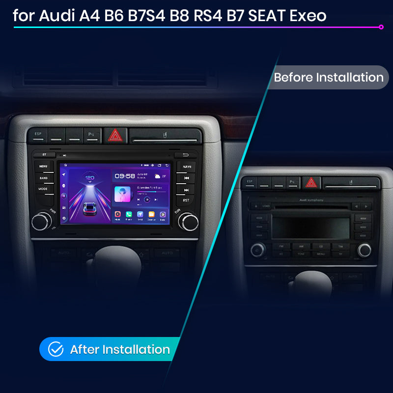 Junsun AI voice 4G LTE wireless CarPlay Android Auto Radio For  Audi A4 B9 B8 B7 B6 S4 RS4 SEAT Exeo Car Intelligent Systems Multimedia player Stereo RDS BT 2 din autoradio GPS Navi screen