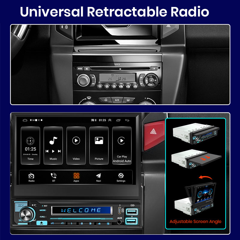 Junsun Wireless Carplay Android Auto 7 "Retractable Touch Screen Universal Radio 1 Din Foldden Car Multimedia Player GPS Autorad