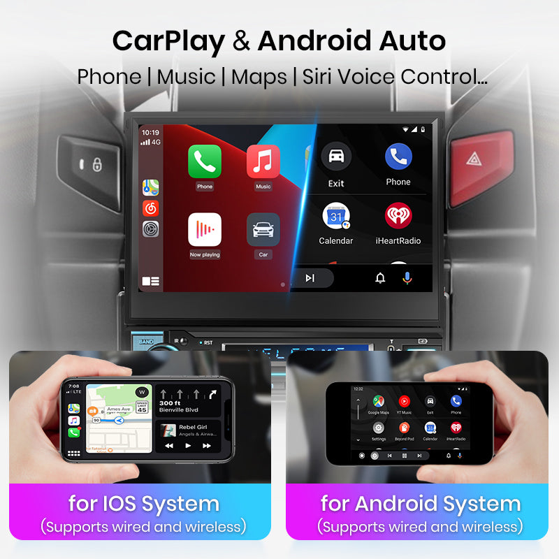 Junsun Wireless Carplay Android Auto 7 "Retractable Touch Screen Universal Radio 1 Din Foldden Car Multimedia Player GPS Autorad