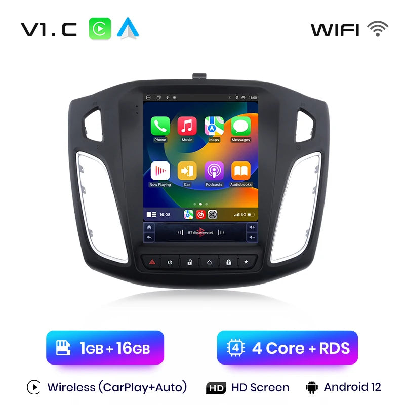 Junsun For Tesla Style Android Auto 4G Wireless Carplay DSP Car Radio Multimedia Player For Ford Focus MK 3 2012-2017 no 2din