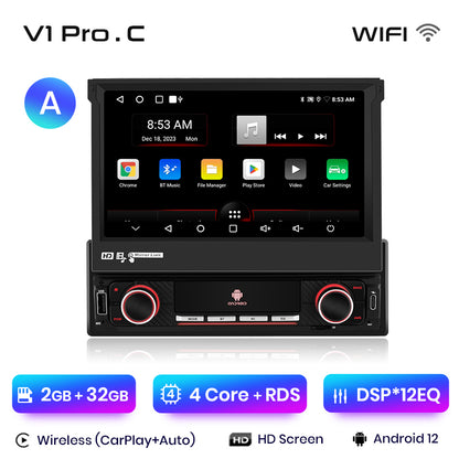 Junsun Wireless Carplay Android Auto 7 "Retractable Touch Screen Universal Radio 1 Din Foldden Car Multimedia Player GPS Autorad