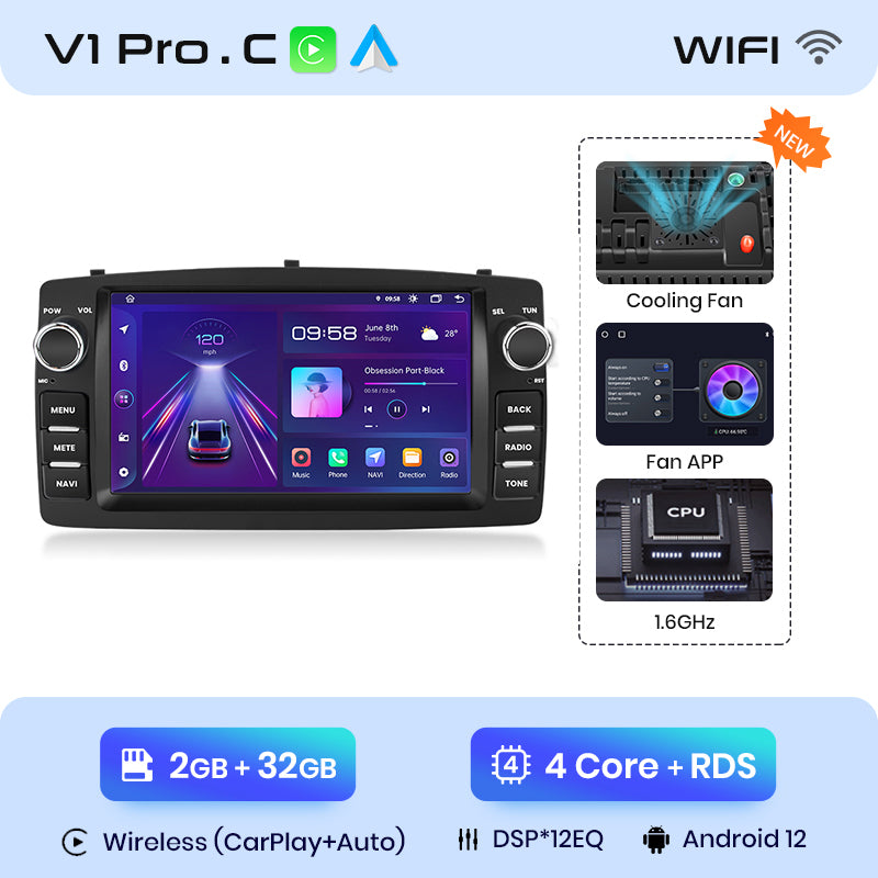 Junsun - Radio inalámbrica con Carplay y Android para Toyota Corolla E120 (2000-2006), BYD F3 (2003-2020), 4G, WiFi, GPS, Bluetooth, DSP, RDS, sin 2 DIN
