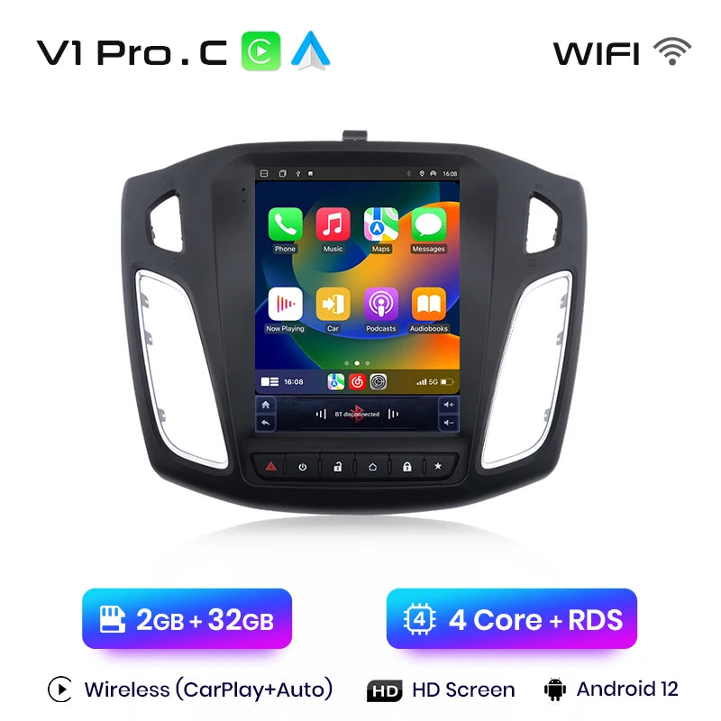 Junsun For Tesla Style Android Auto 4G Wireless Carplay DSP Car Radio Multimedia Player For Ford Focus MK 3 2012-2017 no 2din