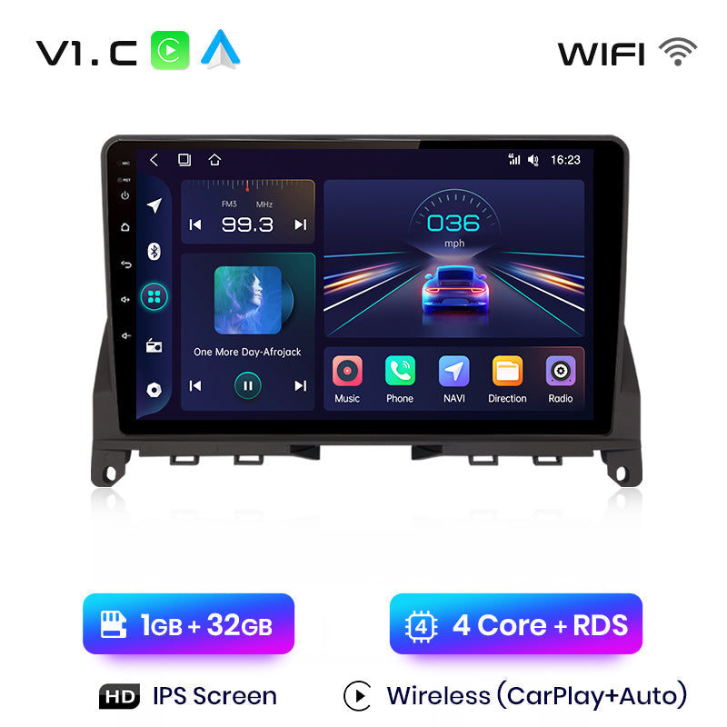 Radio Junsun AI Voice 2 DIN Android para Mercedes Benz Clase C 3 W204 S204 2006-2011 con Carplay 4G, GPS y multimedia para coche.