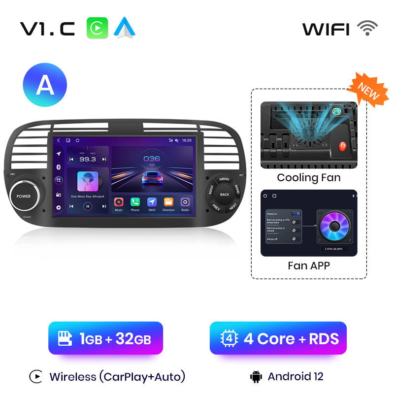Junsun V1PLus 6 + 128 GB Autoradio-Player für FIAT 500 Abarth 2007-2015 Multimedia GPS-Navigation Autoradio Wireless Carplay