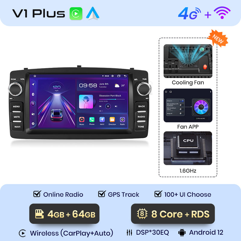 Junsun - Radio inalámbrica con Carplay y Android para Toyota Corolla E120 (2000-2006), BYD F3 (2003-2020), 4G, WiFi, GPS, Bluetooth, DSP, RDS, sin 2 DIN