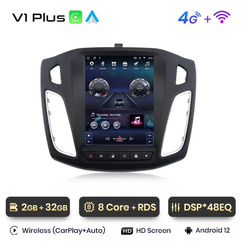 Junsun For Tesla Style Android Auto 4G Wireless Carplay DSP Car Radio Multimedia Player For Ford Focus MK 3 2012-2017 no 2din