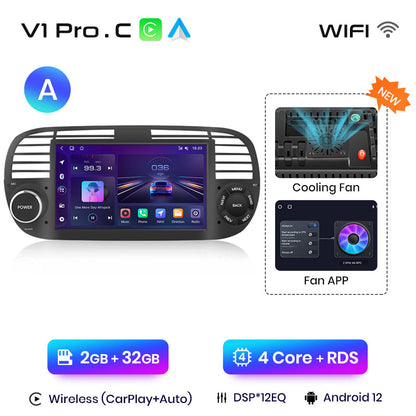 Junsun AI voice 4G LTE wireless CarPlay Android Auto Radio For FIAT 500 Abarth 2007-2015 Car Intelligent Systems Multimedia player Stereo RDS BT 2 din autoradio GPS Navi screen