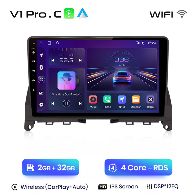 Radio Junsun AI Voice 2 DIN Android para Mercedes Benz Clase C 3 W204 S204 2006-2011 con Carplay 4G, GPS y multimedia para coche.