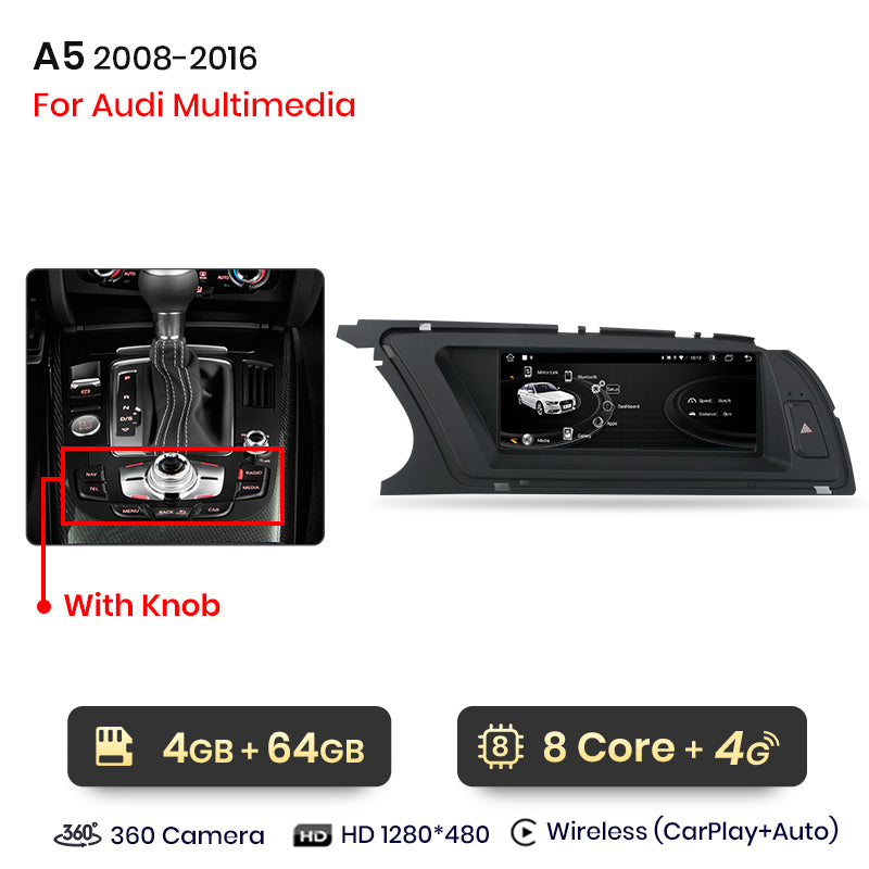 Junsun Wireless CarPlay Android Auto Car Radio For Audi A5 2009 2010 2011 2012-2016 8 core 4G WiFi BT GPS Touch Screen Autoradio